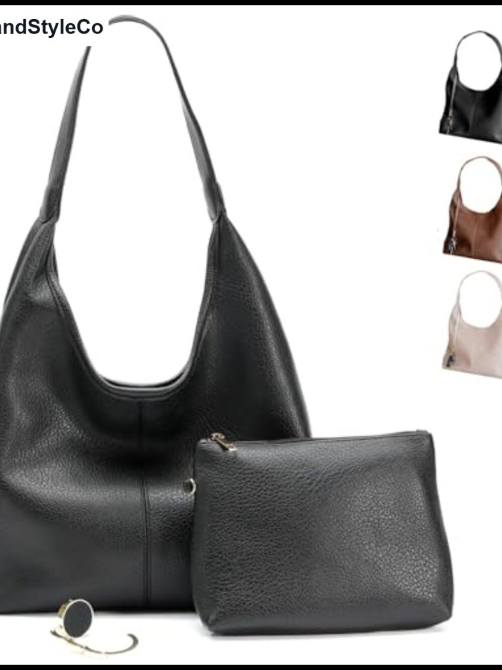 Faux Leather Hobo Bag Slouchy Shoulder Purse Zippered Pockets